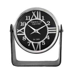 Image of Colombo 19cm Black Leather Roman Numeral Rotary Desk Clock Nickel/Black