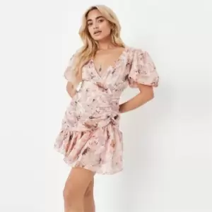 Image of Missguided Petite Woven Puff Sleeve Mini Dress - Pink