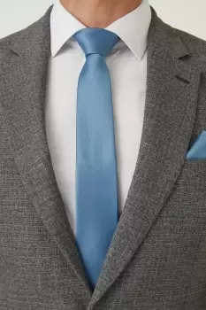 Image of Blue Tie And Pocket Square Set