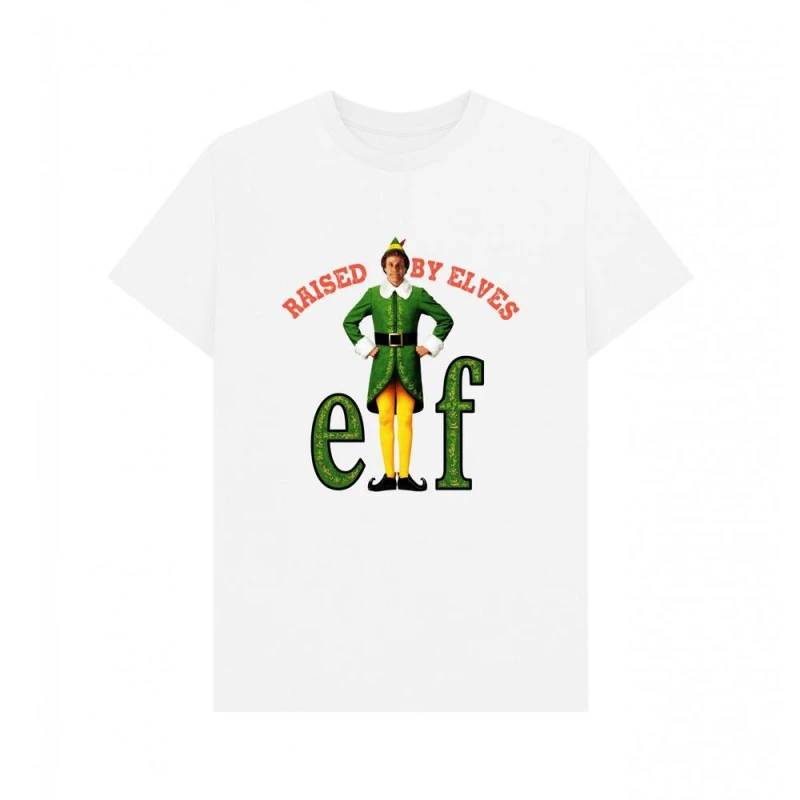 Image of Elf Mens Raised By Elves Graphic T-Shirt in White Size: Small White Male S