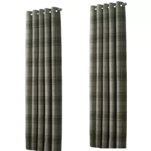 Image of Riva Home Aviemore Checked Pattern Ringtop Curtains (90 x 72" (229 x 183cm)) (Natural)