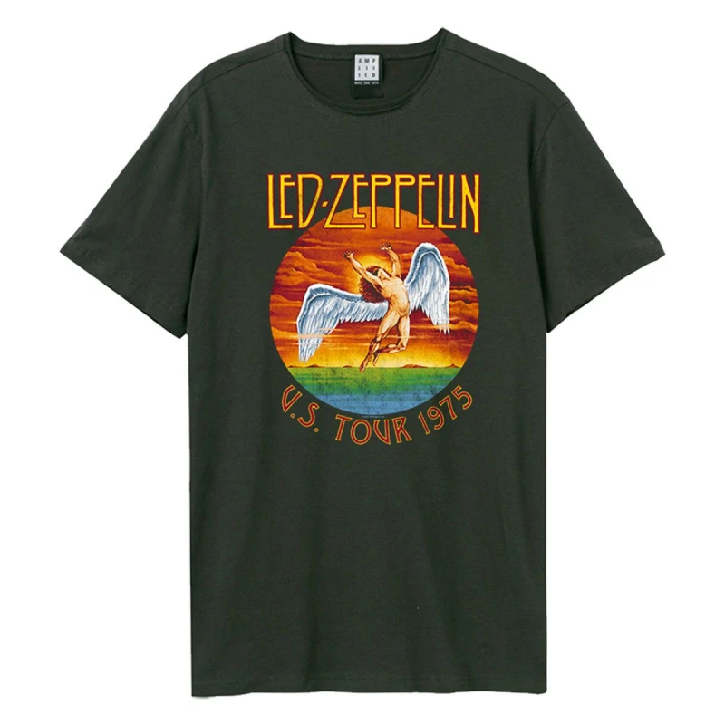 Image of Amplified Amplified Men US Tour 1975 LED Zeppelin T-Shirt in Charcoal Size: Small Charcoal S Male 5063470493142