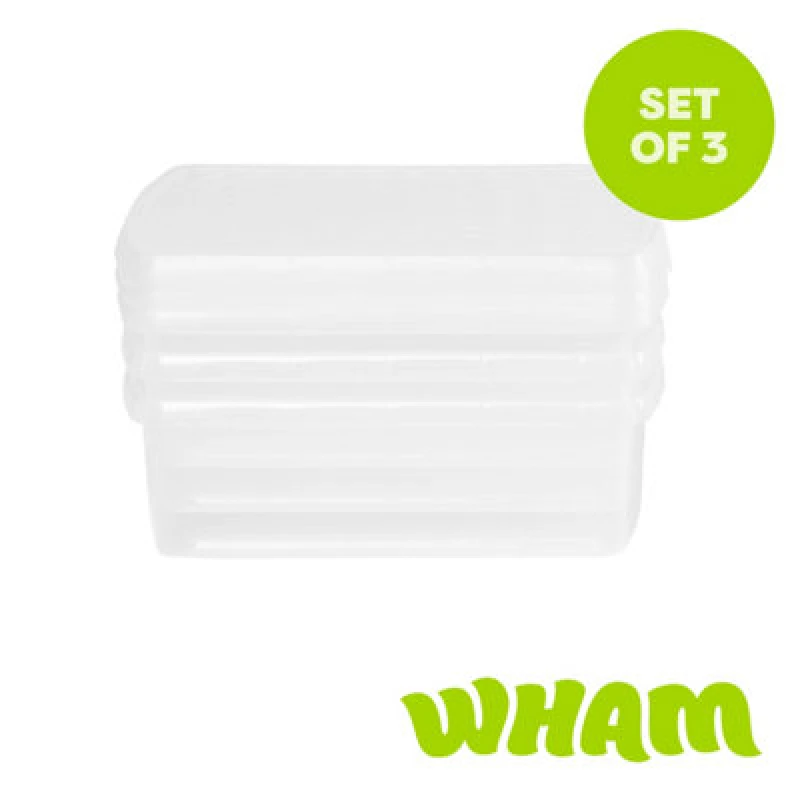 Image of Wham Clip 3X 13.2L Square Plastic Storage Boxes With Clip Lock Lids. Ideal For Home, Office, Toys & More - Clear/clear