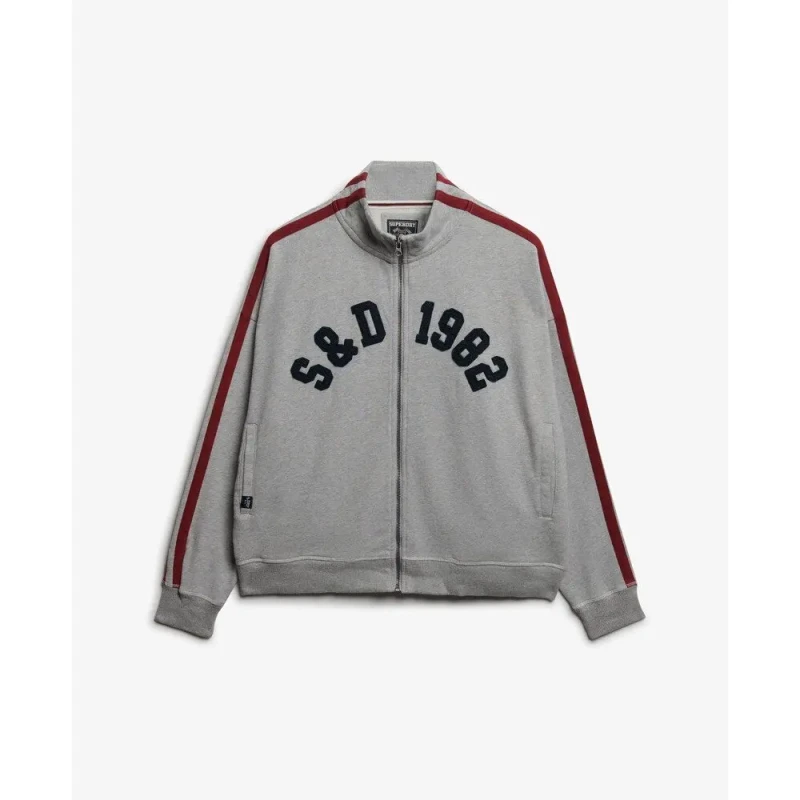 Image of Superdry Womens zip-up track jacket with applique pattern Superdry Athletic Essentials Gris Female M