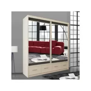 Image of Mayfair 2 Sliding Mirror Door Wardrobes with Drawers 200cm - White