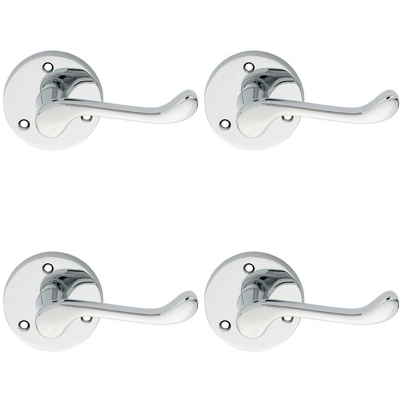 Image of Loops 4x PAIR Victorian Scroll Lever on 58mm Round Rose Polished Chrome Door Handle Multi