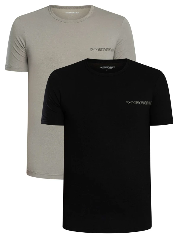 Image of Emporio Armani 2 Pack Lounge Crew T-Shirt Black/Steel S
