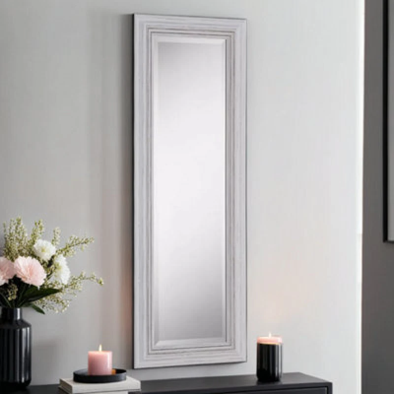 Image of Yearn Mirrors Yearn Mirrors Yearn Distressed White Framed Wall Mirror 128.5x44.5cm White One Size Unisex 0716053066015