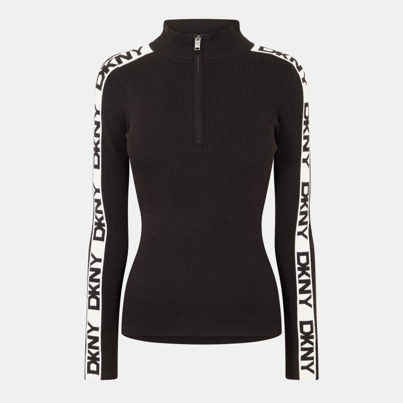 Image of DKNY Womens Tape Knitted Top Black female 8 (XS)