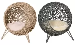 Image of Pawhut Rattan-Effect Elevated Cat Bed: Natural