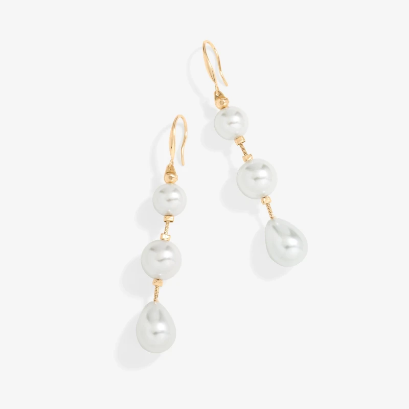 Image of Mood Gold Pearl Linear Three Drop Earrings Gold