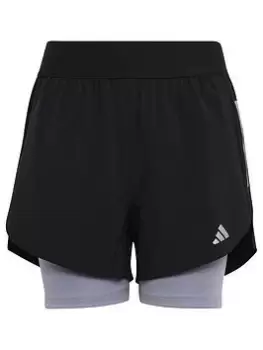 Image of adidas Junior Girls Run Icons 2 In 1 Short, Black/Silver, Size 7-8 Years