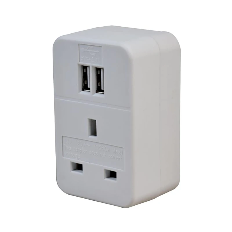 Image of Maplin UK to US Travel Adapter Plug with 2x USB-A - White
