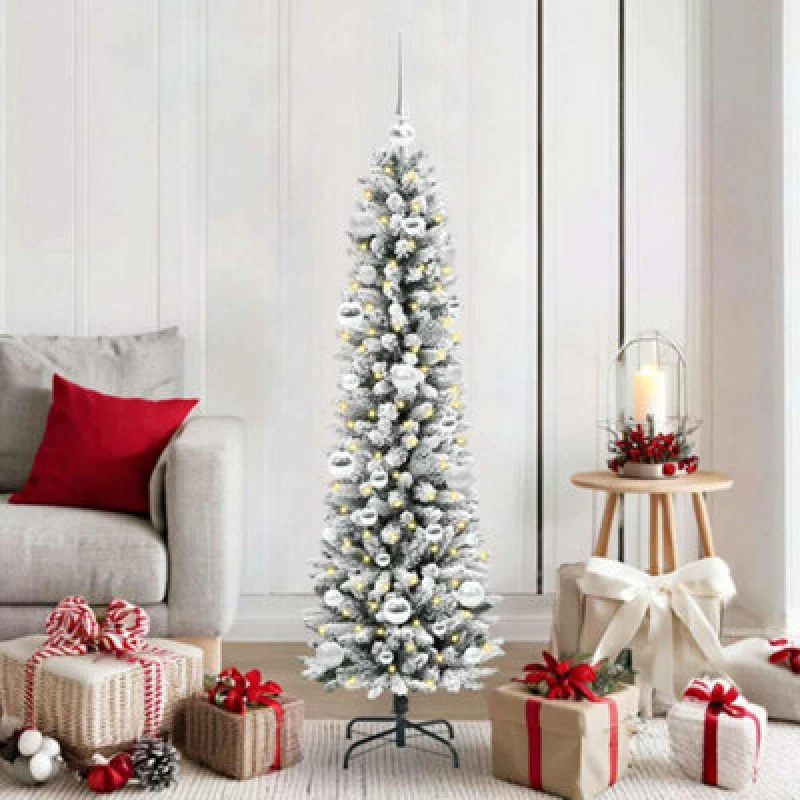 Image of vidaXL Artificial Christmas Tree with 150 LEDs, Silver Balls Green and white 150 cm, Green 3396098
