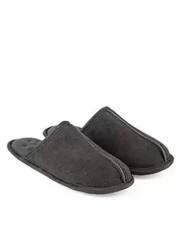 Image of Totes Isotoner Suede Mule Slippers with Binding Edge , Granite, Size 10, Men
