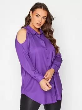 Image of Yours Cold Shoulder Shirt - Purple, Purple, Size 20, Women