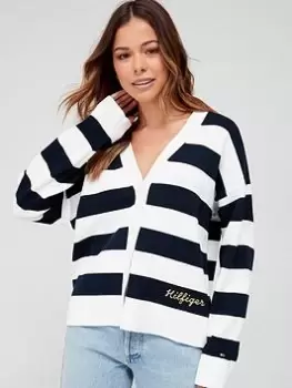 Image of Tommy Hilfiger Lighthouse Boxy V-Neck Cardigan - Blue Size M, Women