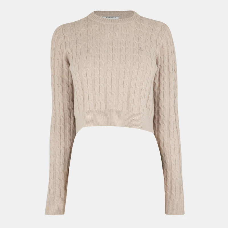 Image of Jack Wills Womens JW Cropped Tinsbury Crew Neck Jumper Stone female 12 (M)