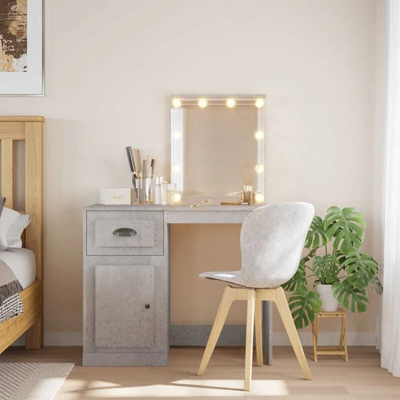 Image of vidaXL Dressing Table with LED Lights Concrete Grey 90x42x132.5 cm, Grey 834974