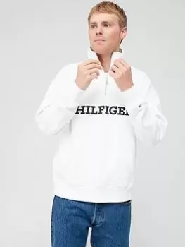 Image of Tommy Hilfiger Monotype Embroidered Mock Neck Sweat Top - White Size M Men