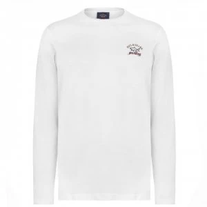 Image of Paul And Shark Crew Logo Long Sleeve T Shirt - White 010