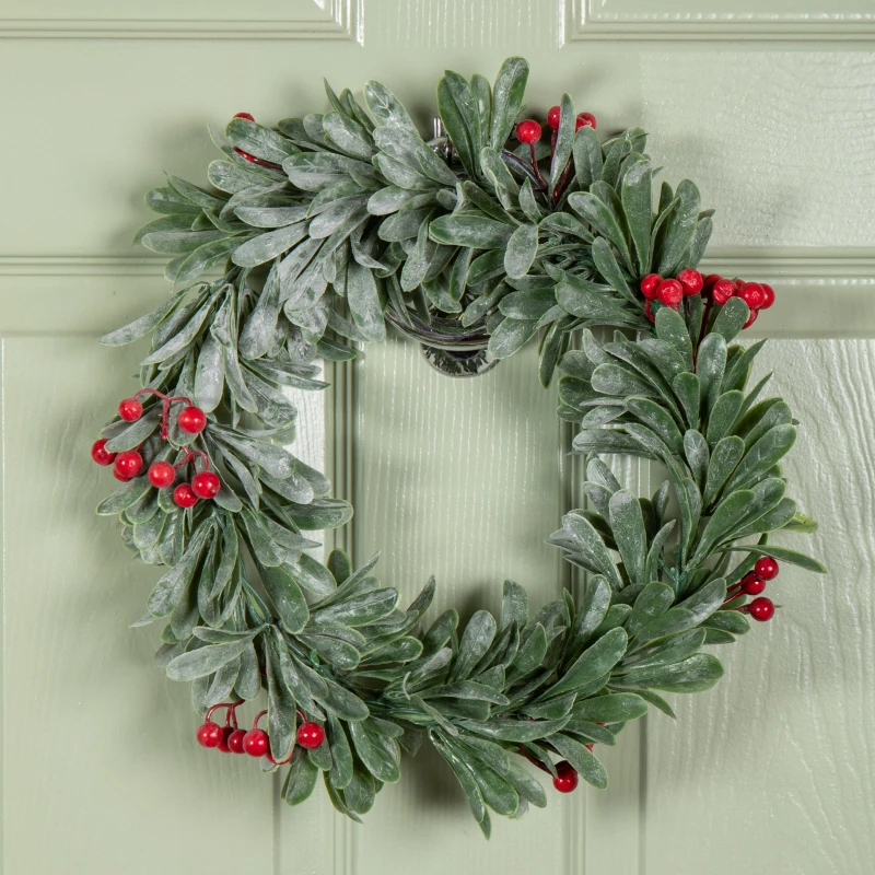 Image of 35cm Hanging Christmas Wreath with Red Berries
