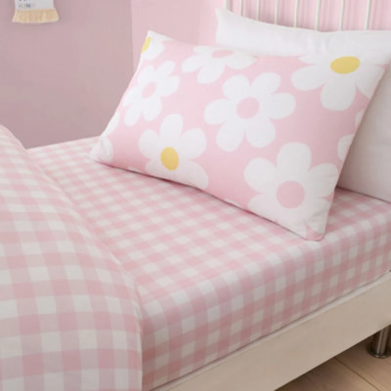 Image of Bedlam Retro Daisy Easy Care Pink Gingham Check Fitted Sheet