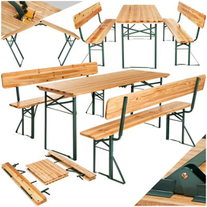Image of Tectake Picnic Table & Benches Franz Ii - 1 Table & 2 Benches, Foldable, With Backrests - Brown