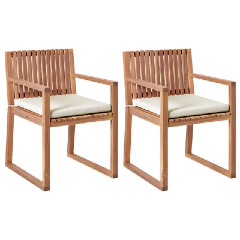 Image of Beliani Set Of 2 Garden Chairs With Cushions Sassari Premium Certified Acacia Wood Light Beige