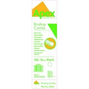 Image of Fellowes Apex Plastic Binding Combs 12mm Black Pack of 100 6201101