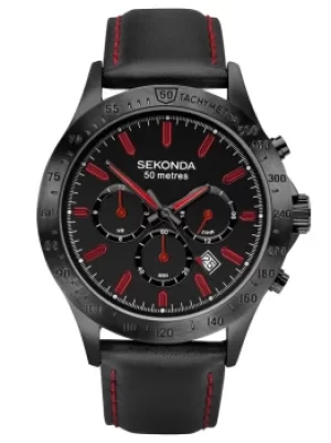 Image of Sekonda Mens Ionic Plated Black Leather Strap Dress Watch 1652