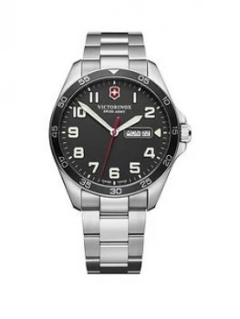 Image of Victorinox Victorinox Swiss Made Fieldforce Black Super-Luminova Sapphire Glass 42Mm Daydate Dial Stainless Steel Bracelet Watch