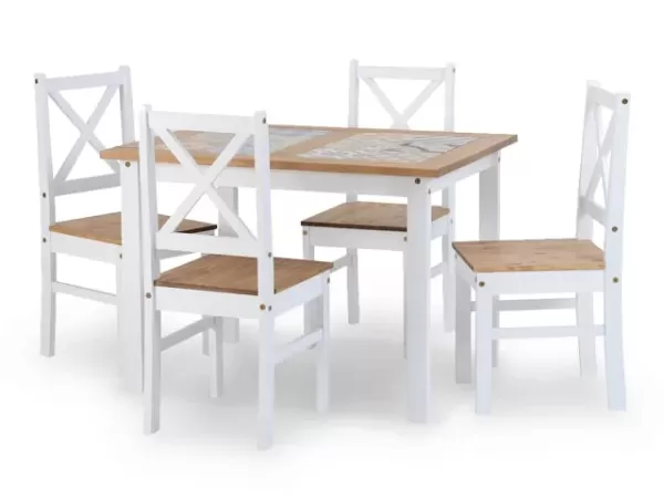 Image of Seconique Salvador White and Tile Dining Table and 4 Chair Set