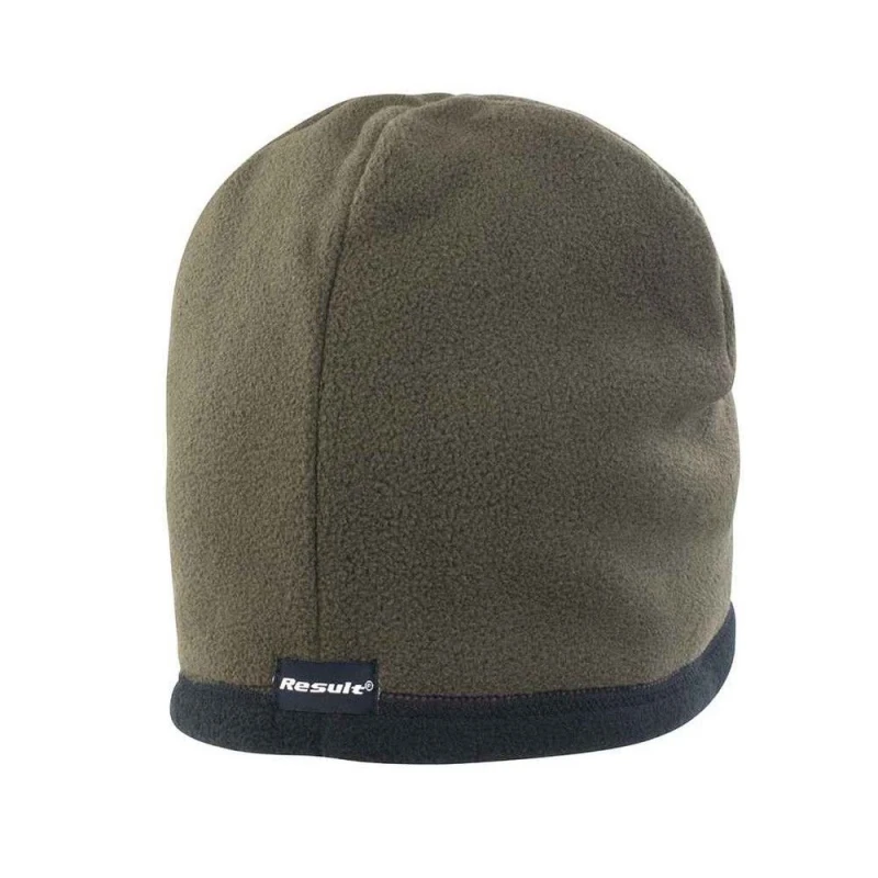 Image of Result Result Men Reversible Microfleece Bobble Hat in Olive Size: Medium Olive M Male 5063527291721