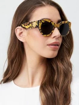 Image of Versace Barocco Print Tribute Cat Eye Sunglasses - Yellow Black
