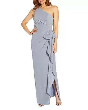 Image of Adrianna Papell Metallic Knit Ruffled Gown