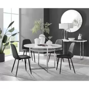 Image of Furniturebox Adley White High Gloss 120cm Storage Dining Table & 4 Black Corona Faux Leather Dining Chairs with Black Legs Diamond Stitch