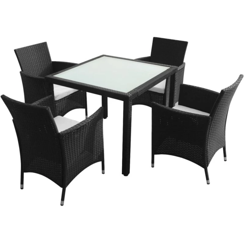 Image of vidaXL Outdoor Dining Set 9 Pieces Poly Rattan Black Glass Tabletop Garden