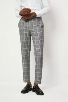 Image of Skinny Fit Grey Textured Check Suit Trousers
