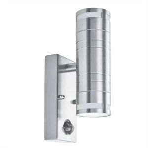 Image of 2 Light Outdoor PIR Up Down Wall Light Stainless Steel IP44, GU10