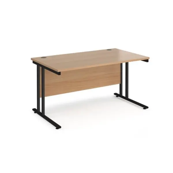 Image of Office Desk 1400mm Rectangular Desk With Cantilever Leg Beech Tops With Black Frames 800mm Depth Maestro 25
