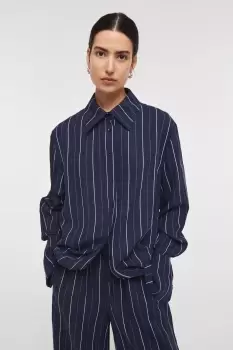Image of Kayla Wrap Front Shirt, Navy Stripe / UK 6