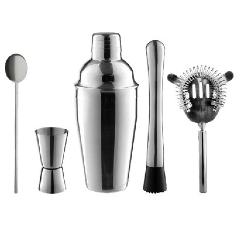 Image of Rink Drink 5Pc Manhattan Cocktail Shaker Set - Stainless Steel Mixology Kit With Shaker, Jigger, Strainer & Bar Spoon For Home Bar