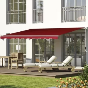 Image of Outsunny Manual Retractable Sun Shade Patio Awning Outdoor Deck Canopy Shelter, 2.5mx2m (Dark Red)