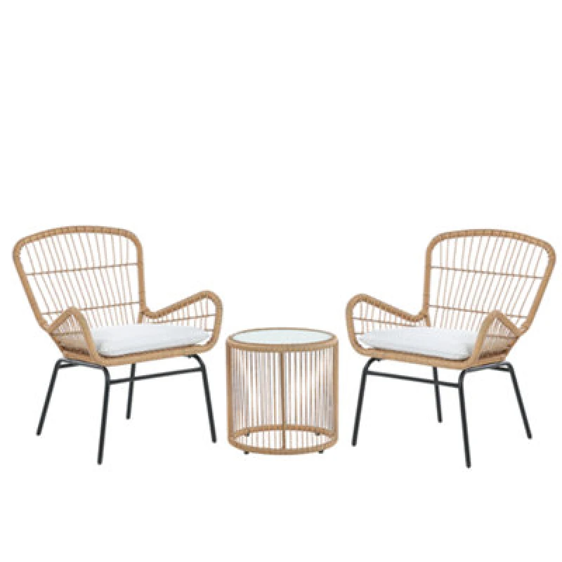 Image of Beliani Bistro Set With Cushions Labico Pe Rattan Light Brown