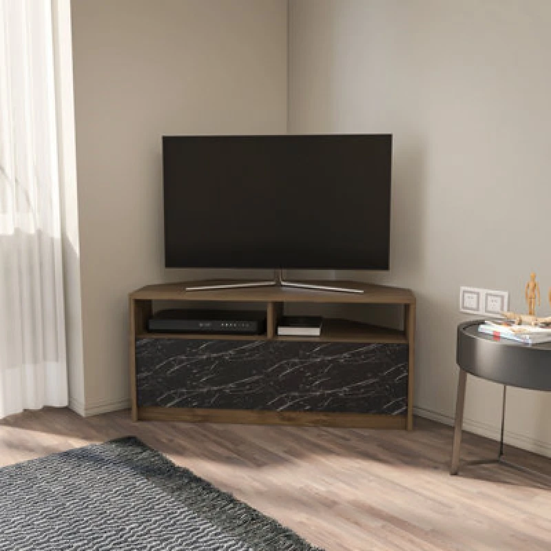 Image of Decorotika Comero Corner TV Stand For Tvs Up To 43'' Walnut & Black Marble Effect