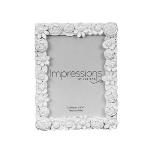 Image of 5" x 7" - Impressions White Resin Floral Photo Frame