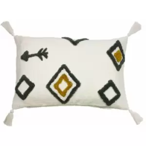 Image of Furn Inka Aztec Tuffted 100% Cotton Tasselled Cushion Cover, Natural, 40 x 60 Cm
