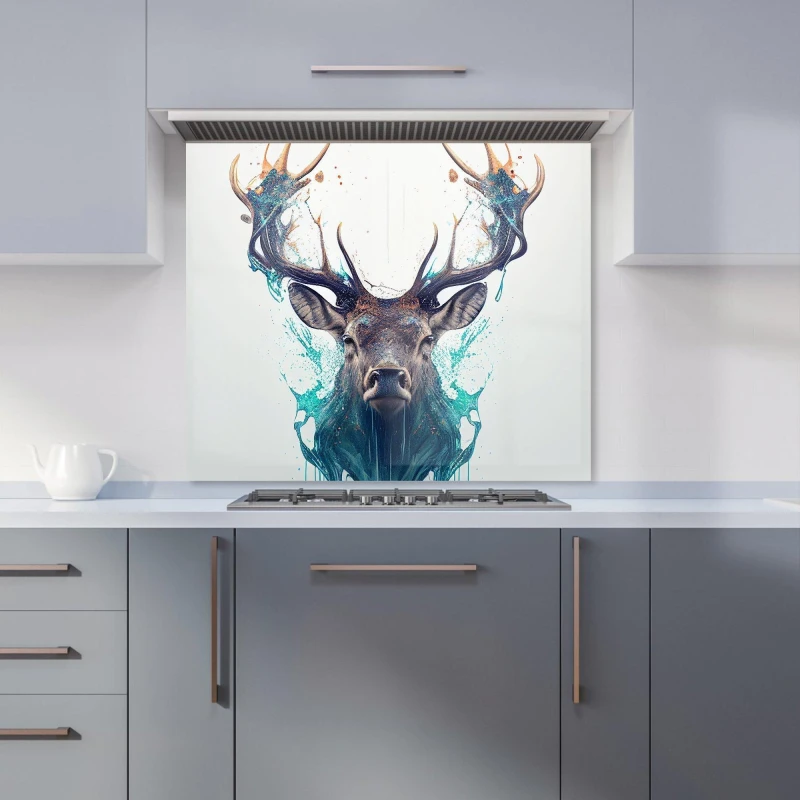 Image of Warren Reed - Designer Stag Face Splashart Kitchen Splashback in White Size: 600mm x 750mm White Unisex 600mm x 750mm