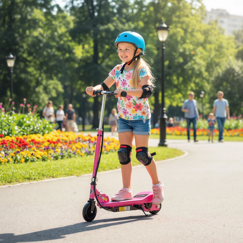 Image of HOMCOM Foldable Kids Ride on Scooter, for Ages 7-14 Years, Pink Pink Unisex